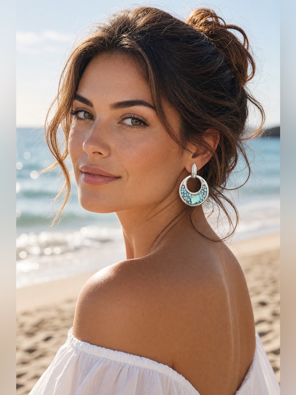 🩶EXPRESS🩶Beach Chic Silver-Tone Turquoise Inlay Drop Earrings/NIP
